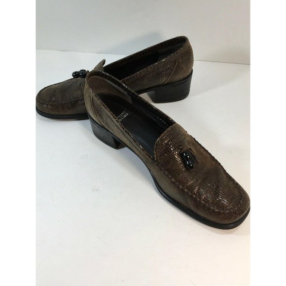 Stuart Weitzman Leather Snake Skin Loafers Brown 8 - Picture 4 of 10